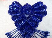 Epaulet Sequin Applique w/ long Dangle Accent Beads Royal Blue Sewing Patch 8" (0178)