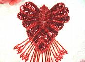 Epaulet Sequin Applique w/ long Dangle Accent Beads Red Sewing Patch 8" (0178)