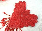 Epaulet Sequin Applique w/ long Dangle Accent Beads Red Sewing Patch 8" (0178)