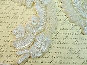 White Sequin Bridal Appliques w/ Ivory Beads Mirror Pair Motifs 8" (0180X)