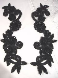 0183 Black Mirror Pair Sequin Beaded Appliques