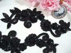0183 Black Mirror Pair Sequin Beaded Appliques