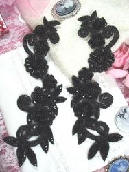 0183 Black Mirror Pair Sequin Beaded Appliques