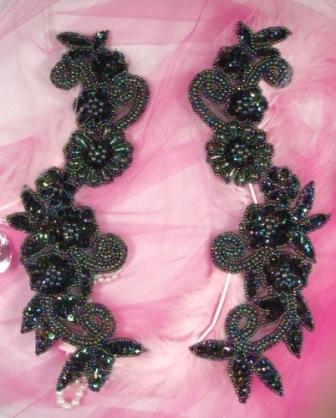 0183 Black AB Mirror Pair Sequin Beaded Appliques