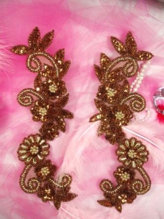 0183 Bronze Gold Mirror Pair Sequin Beaded Appliques