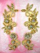 0183 Appliques Mirror Pair Holographic Sequin Beaded Gold Silver 10"