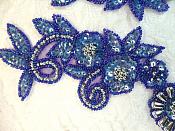 Appliques Sequin Beaded Blue Purple AB Mirror Pair Holographic Silver Accents 10" (0183X)