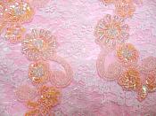 Mirror Pair Applique Crystal Peach Aurora Borealis Floral Sequin Beaded Patch 10" (0183X)