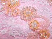 Mirror Pair Applique Crystal Peach Aurora Borealis Floral Sequin Beaded Patch 10" (0183X)