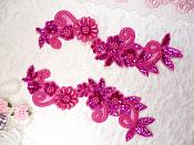 RIGHT SIDE ONLY Applique Fuschia Holographic Floral Sequin Beaded Patch 10" (OS0183X)