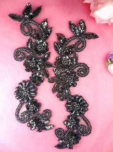 Gunmetal Mirror Pair Sequin Beaded Appliques 0183X