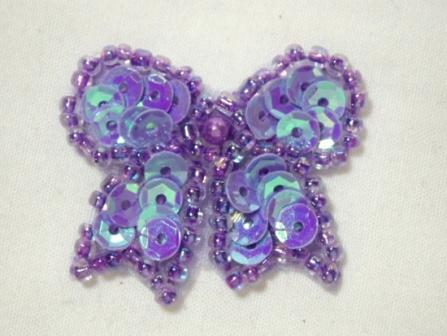 0185  Lavender AB Bow Sequin Beaded Applique 1.25"