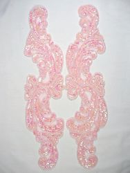 0193 Pink Mirror Pair Sequin Beaded Appliques Large 14.75"