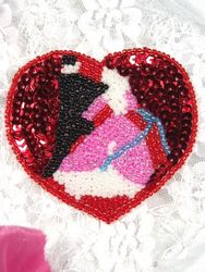 0210  Victorian Heart Beaded Sequin  Applique 2.75"