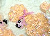 Peach Poodle Dog Appliques Mirror Pair Sequin w/ Beads (0226X)