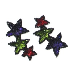 E022S (Set of 2) Multicolor Cascading Star Sequin Appliques 2.5"