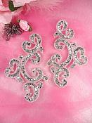 Sequin Appliques Silver Mirror Pair Sewing Patch Motifs 6" JB275X