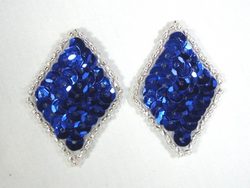 REDUCED 0271 Set of 2 Blue Diamond Sequin Beaded Appliques 1.5"