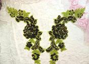 Sequin Appliques Olive Lime Green Beaded Rose Floral Mirror Pair 9.5" (0280X)