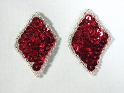 REDUCED 0271 Set of 2 Red Diamond Sequin Beaded Appliques 1.5"