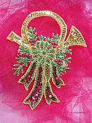 Christmas Wreath Sequin Applique Musical Horn Beaded Patch Holiday Stocking Decoration 6" 0293