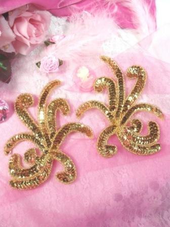 0298 Gold Octopus Swirl Mirror Pair Sequin Appliques 6"