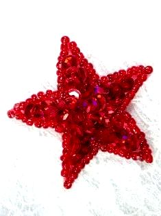 JB71 1.5 inch Red Star Applique Sequin Beaded