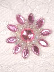 0342  Pink / Crystal AB Jewel Beaded Applique 1.5"