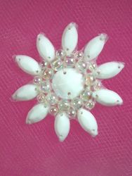 0342  White  / Crystal AB Jewel Beaded Applique 1.5"