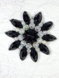 0342  Black / Crystal AB Jewel Beaded Applique 1.5"