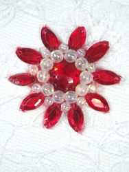 0342  Red / Crystal AB Jewel Beaded Applique 1.5"
