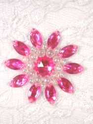 0342  Hot Pink / Crystal AB Jewel Beaded Applique 1.5"