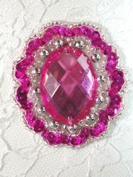 0346 Fuchsia Silver Jewel Sequin Beaded Applique 2"