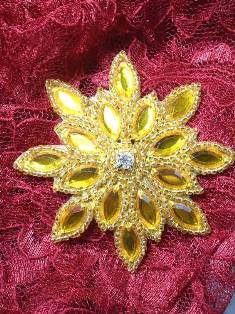 0348  Gold Snowflake Jewel Beaded Applique 3"