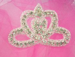 0354  Royal Crown Genuine Rhinestone Beaded Applique 3"