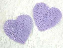 0360  Set of 2 Lavender Heart  Sequin Appliques 2-1/8"