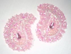0361  Pink AB Paisley Mirror Pair Beaded Sequin Applique 3.25"