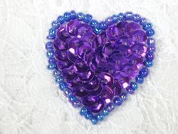 0362  Purple Heart Beaded Sequin Applique 1" +