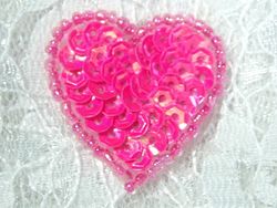 0362  Hot Neon Pink Heart Beaded Sequin Applique 1" +