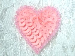 0362  Pink Pastel Heart Beaded Sequin Applique 1" +