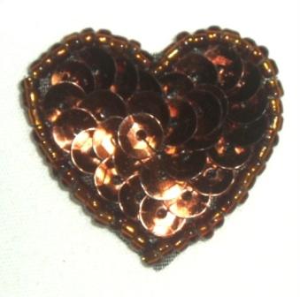 0362  Bronze Heart Beaded Sequin Applique 1" +