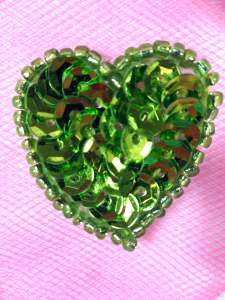 0362 Metallic Lime Green Heart Beaded Sequin Applique 1"