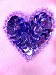 0362 Metallic Lavender Heart Beaded Sequin Applique 1"
