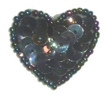 0362  Black AB Heart Beaded Sequin Applique 1" +