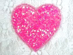 0363  Neon Hot Pink AB Heart Beaded Sequin Applique 2"