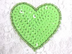 0363  Neon Green Heart Beaded Sequin Applique 2"