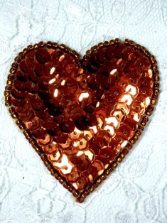 0363  Bronze Heart Beaded Sequin Applique 2"