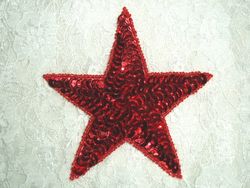 0365  Red Star Beaded Sequin Applique  4"