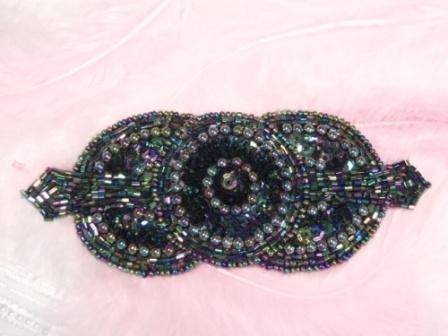 0369 Black AB Triple Circle Sequin Beaded Applique