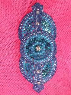 0391 Turquoise Rhinestone Triple Circle  Sequin Beaded Applique  5.5"